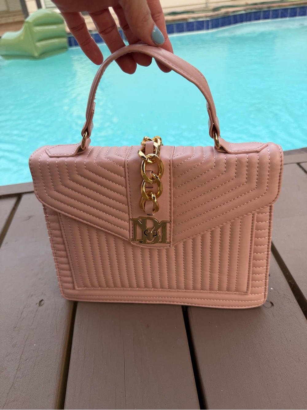 Badgley Mischka Quilted Pink Top-Handle Chain Satchel - Brand new